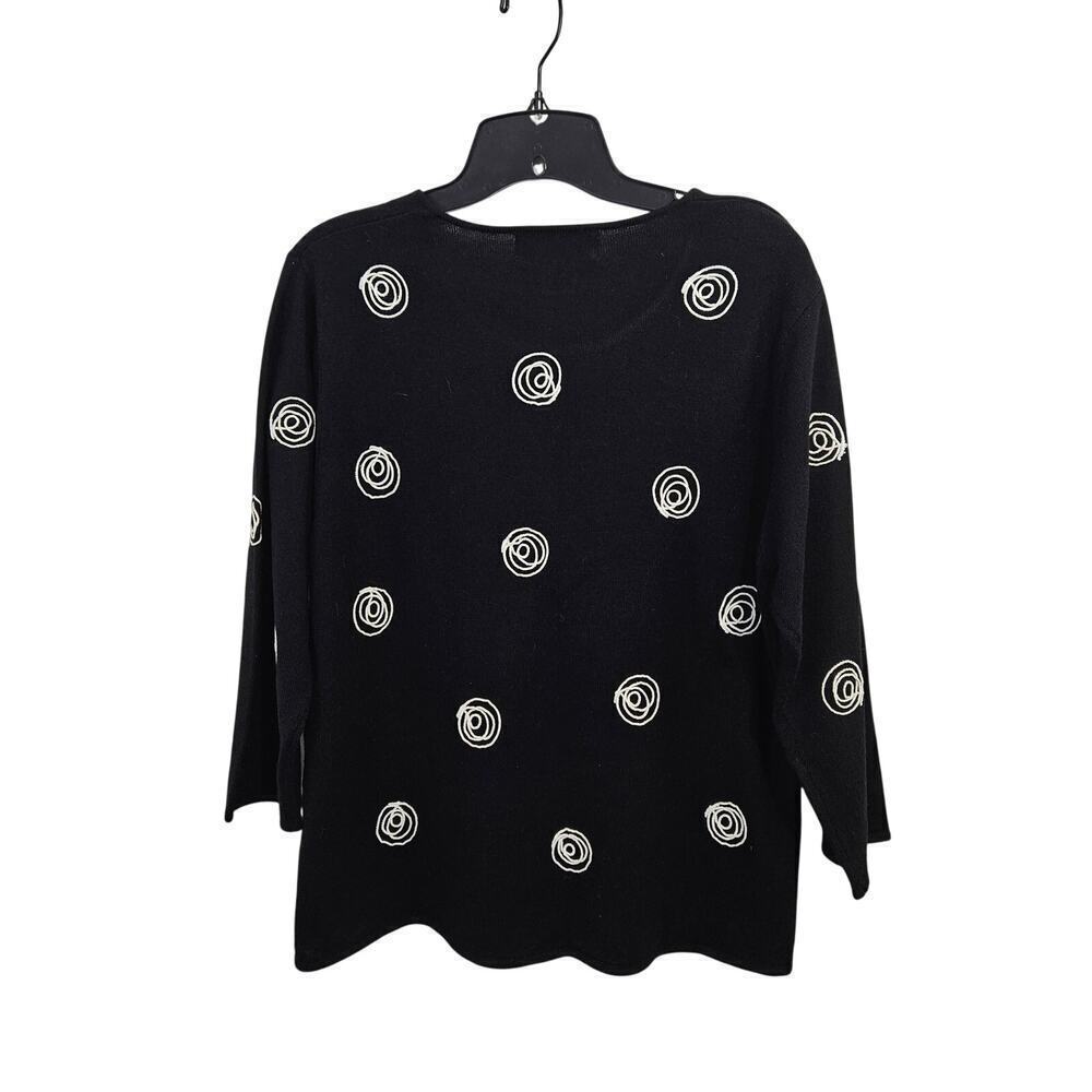 Geometric Swirl Embroidery Black Sweater 3/4 sleeves Size Large - Picture 2 of 4